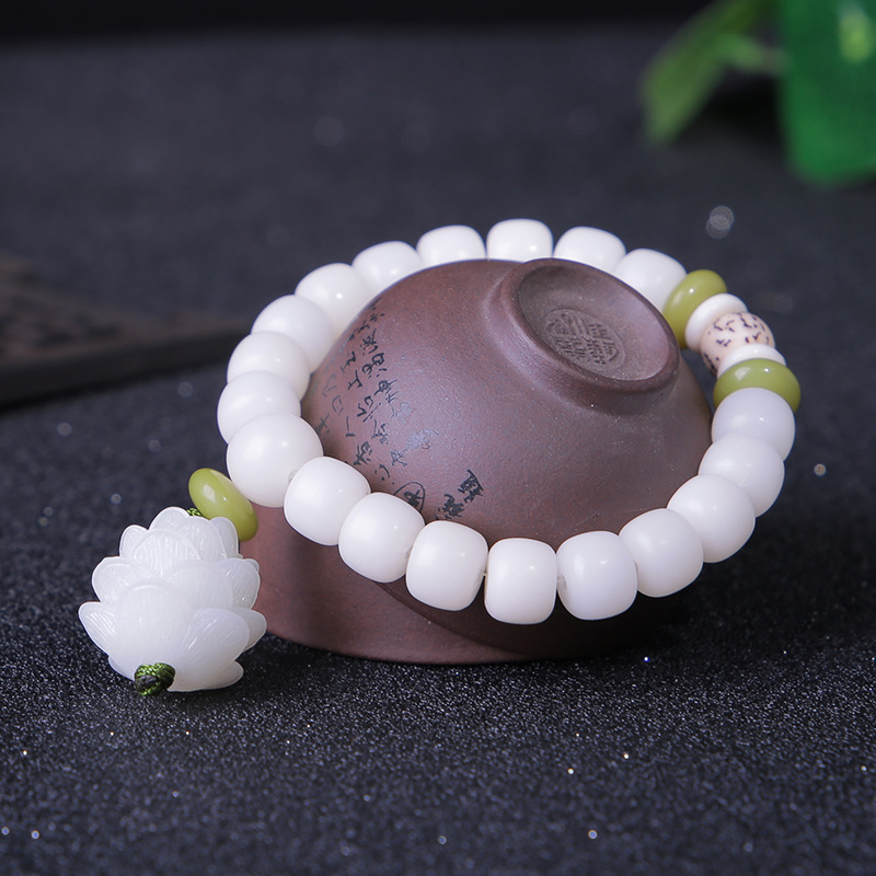 Yoga Fitness Tracker - 108 Witte Jade Bodhi Wortels Armband